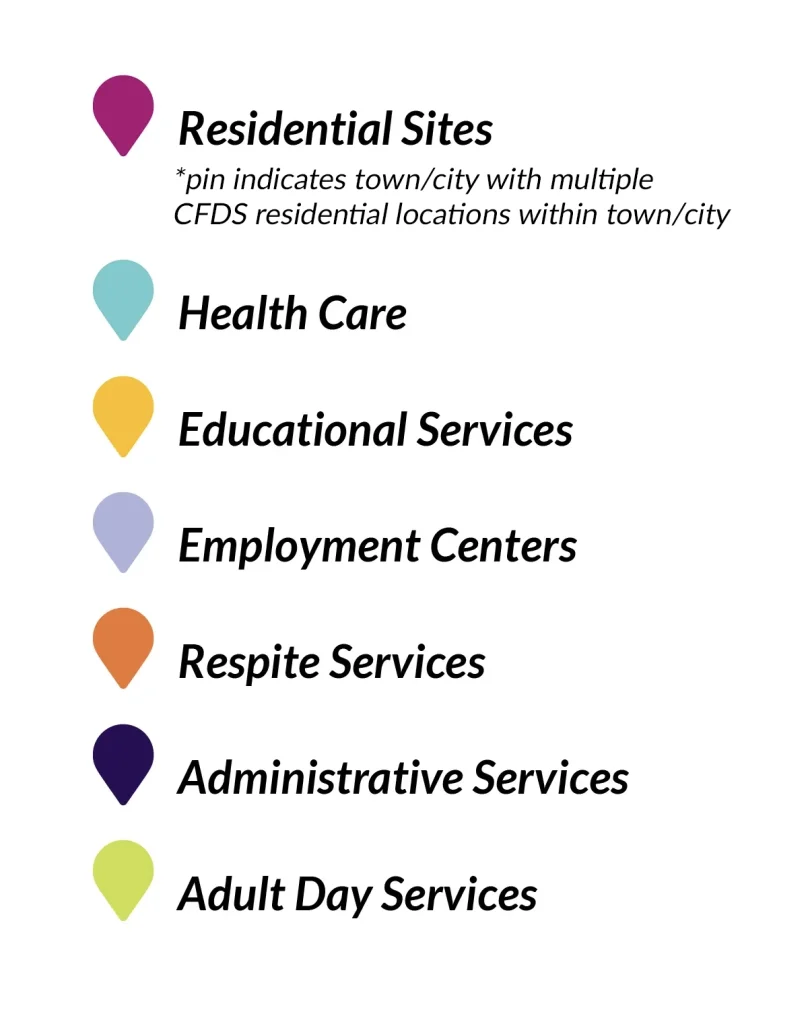 Map Pin Key, highlighting which pins on the accompanying image mean what.